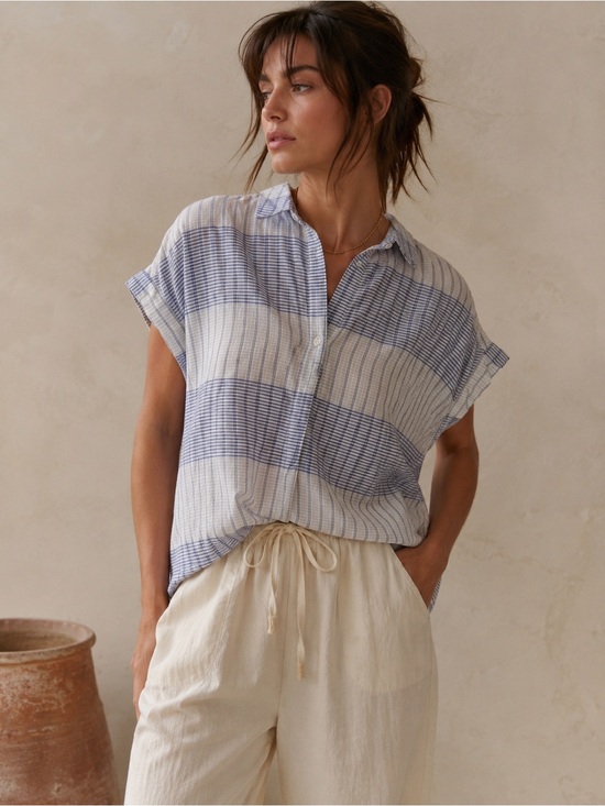 Madewell Tops - Madewell | NEW Blue Window Pane Preppy Short Sleeve 1/2 Button Up Blouse Sz XS